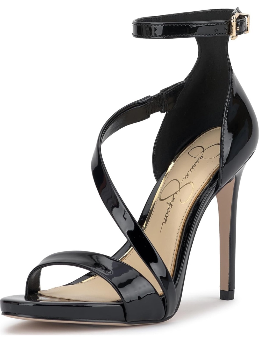 Jessica Simpson Rayli Patent Stiletto Ankle-Strap Heel Navy Blue Size 6.5